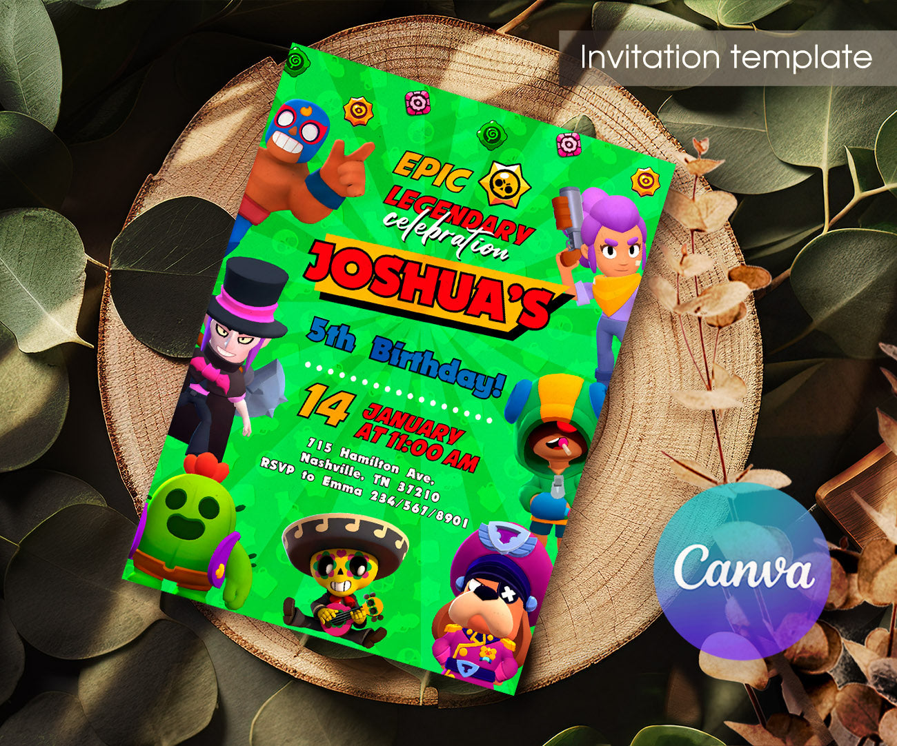 Brawl Stars Gamer customizable invitation template | Share or Print | QY089