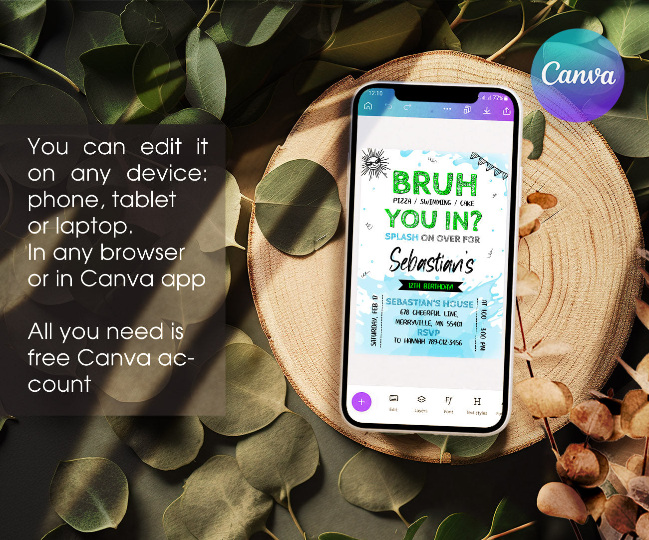 Bruh Pool customizable invitation template | Share or Print | boy | JF013