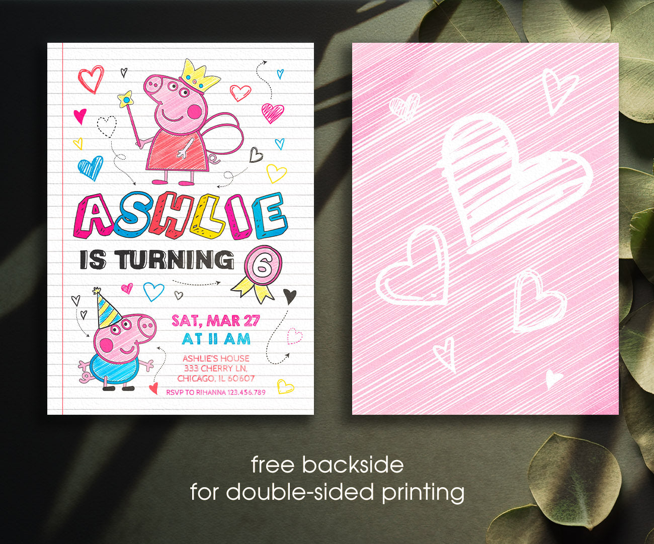 Peppa Pig customizable invitation template | Share or Print | girl | YX829
