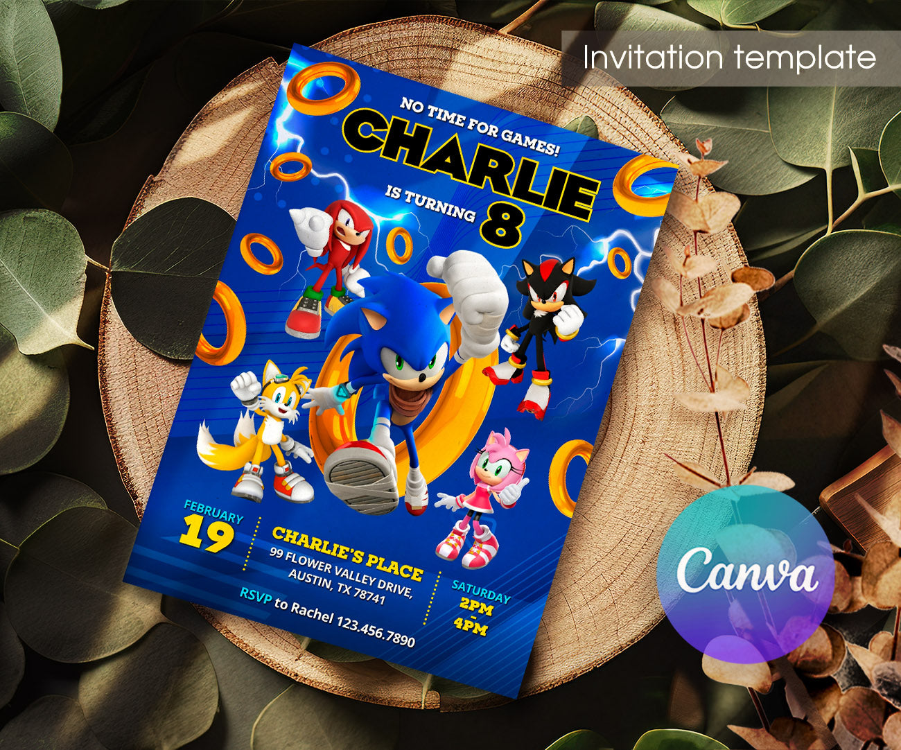 Sonic the Hedgehog customizable invitation template | Share or Print | HF199