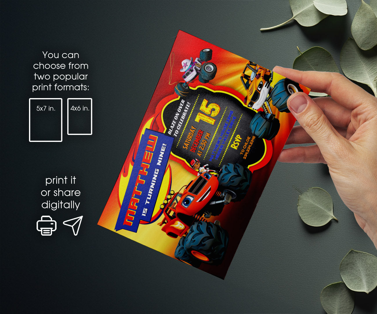 Blaze Monster Machines Trucks customizable invitation template | Share or Print | boy | ID695