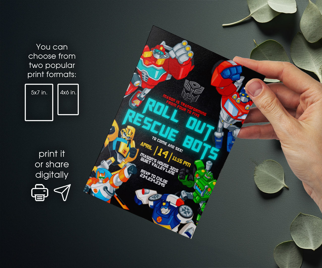 Transformers Rescue Bots customizable invitation template | Share or Print | boy | XZ560
