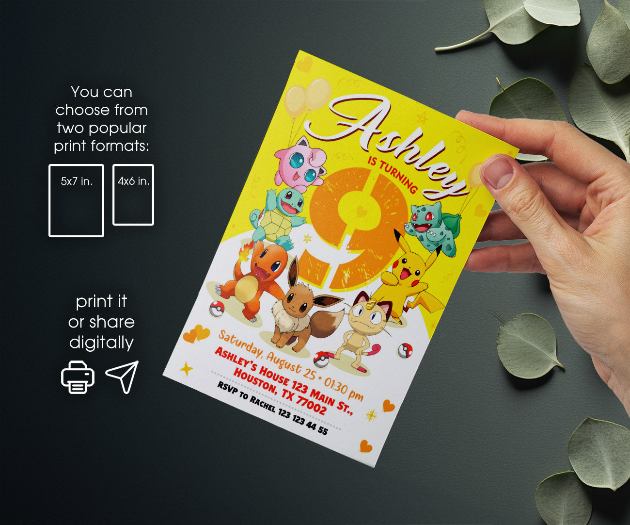 Pokemon Pikachu customizable invitation template | Share or Print | LC037
