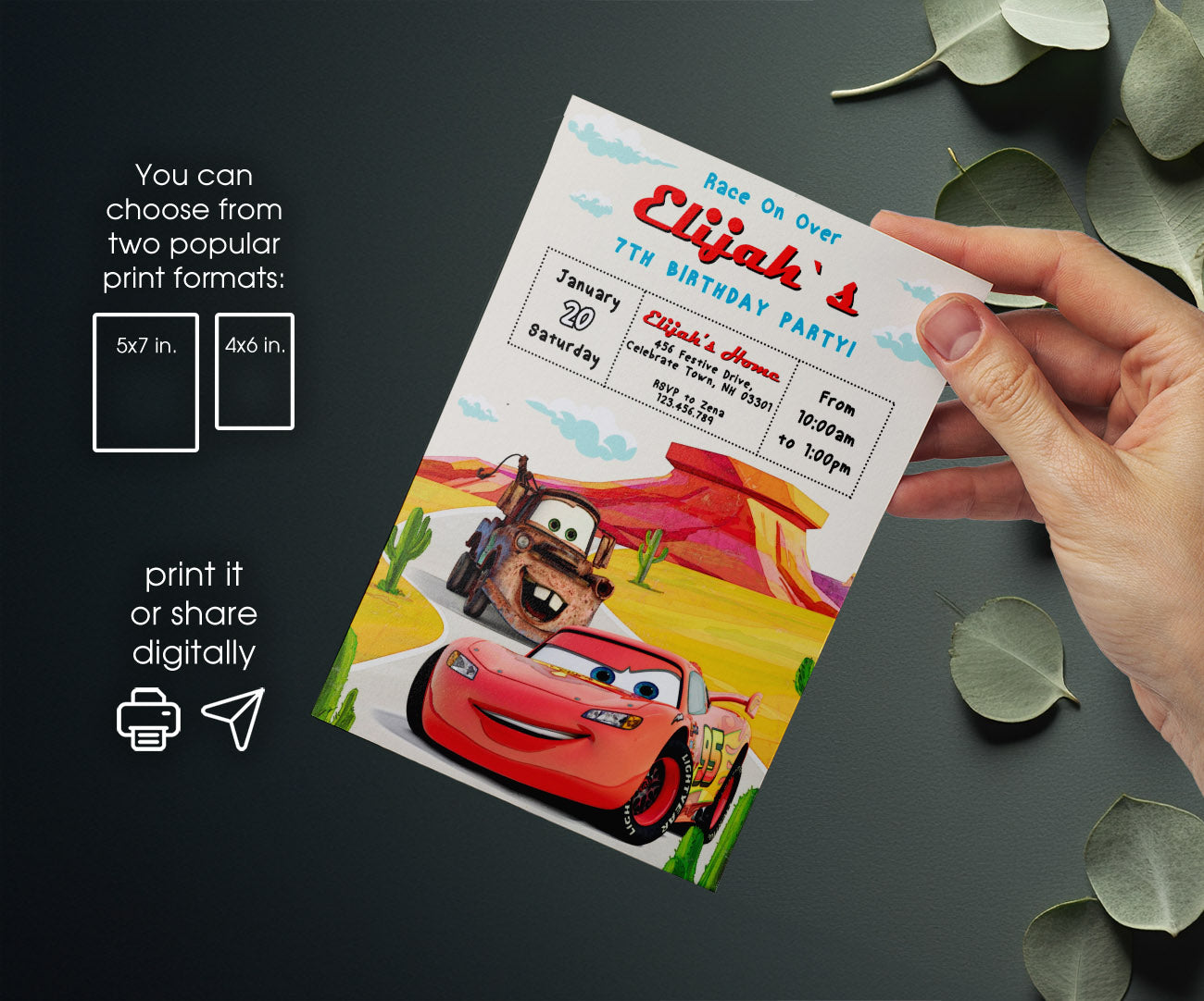 Cars Lightning McQueen customizable invitation template | Share or Print | boy | TN867