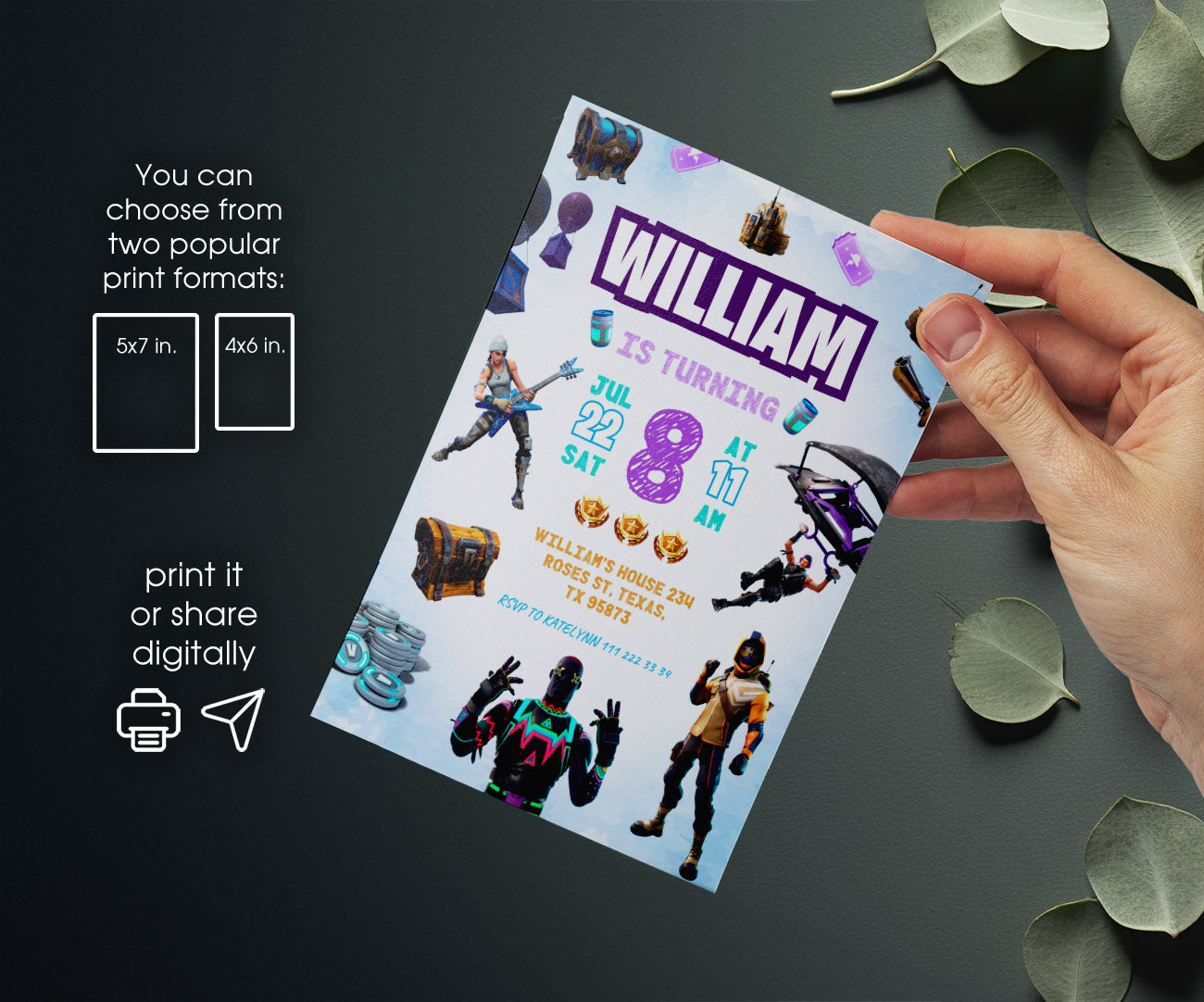 Fortnite Gamer customizable invitation template | Share or Print | boy | YG265