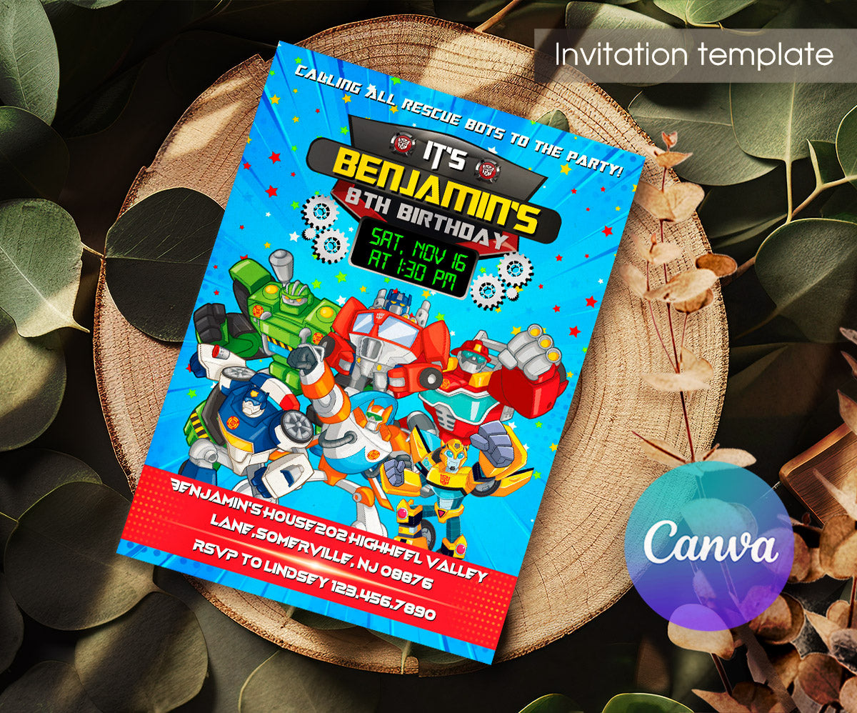 Transformers Rescue Bots customizable invitation template | Share or Print | boy | MF664