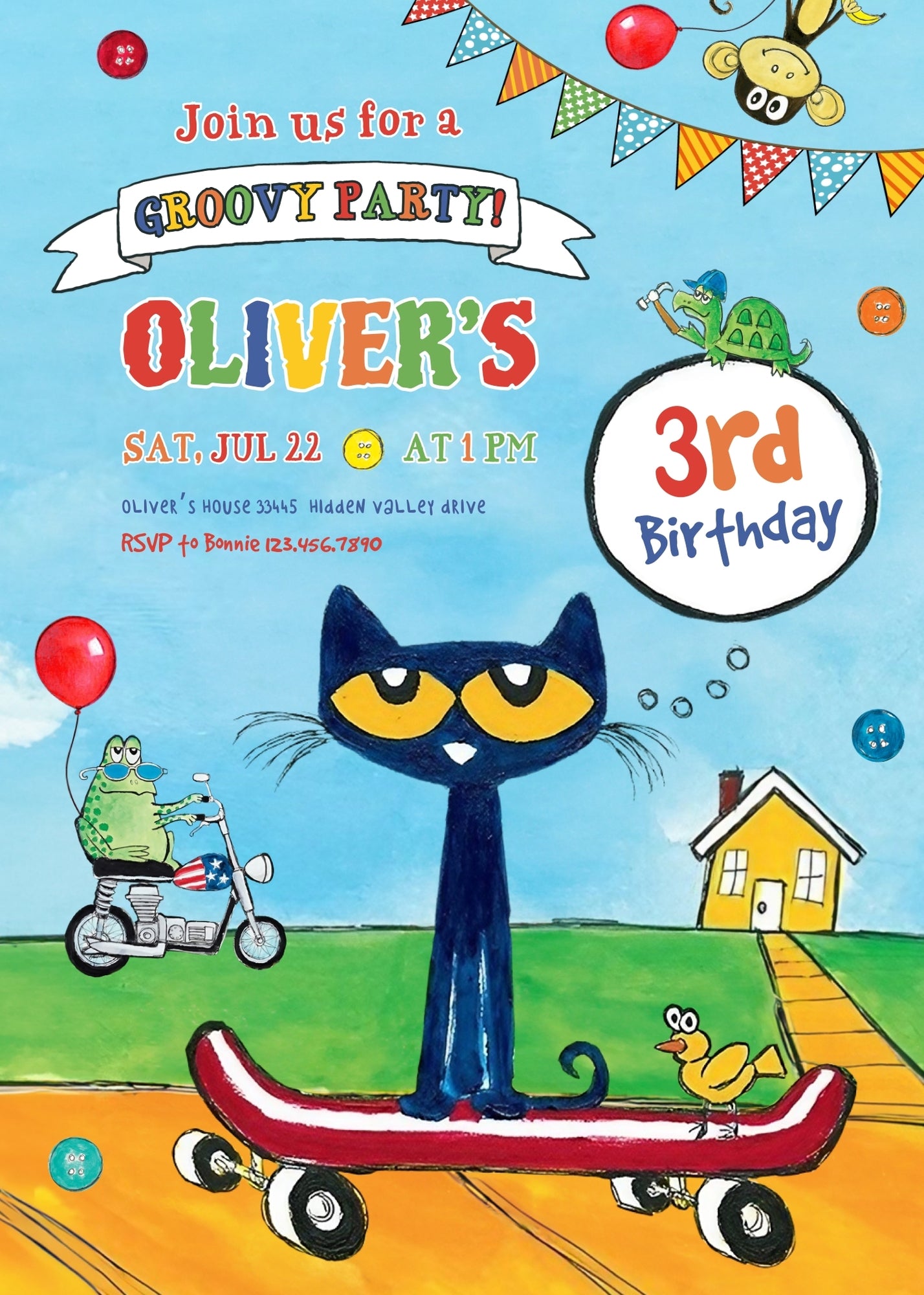 Pete the Cat customizable invitation template | Share or Print | YW409