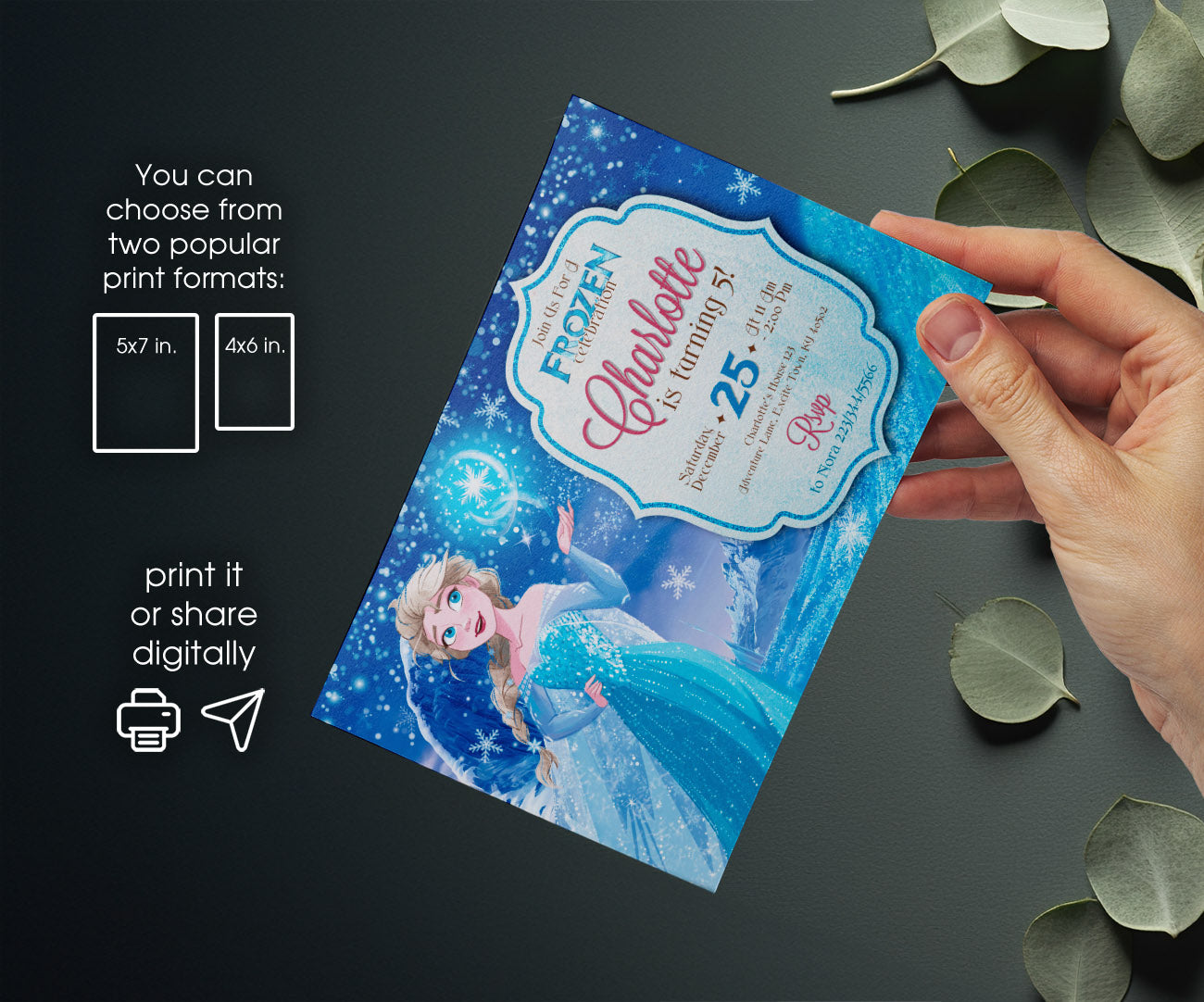 Frozen Elsa customizable invitation template | Share or Print | girl | RD452