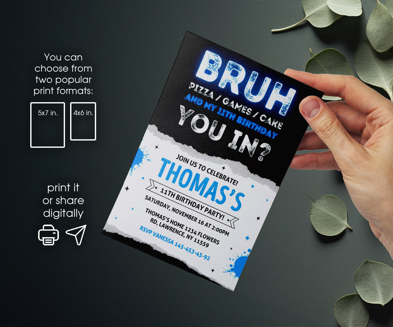 Bruh Gamer customizable invitation template | Share or Print | boy | IZ300