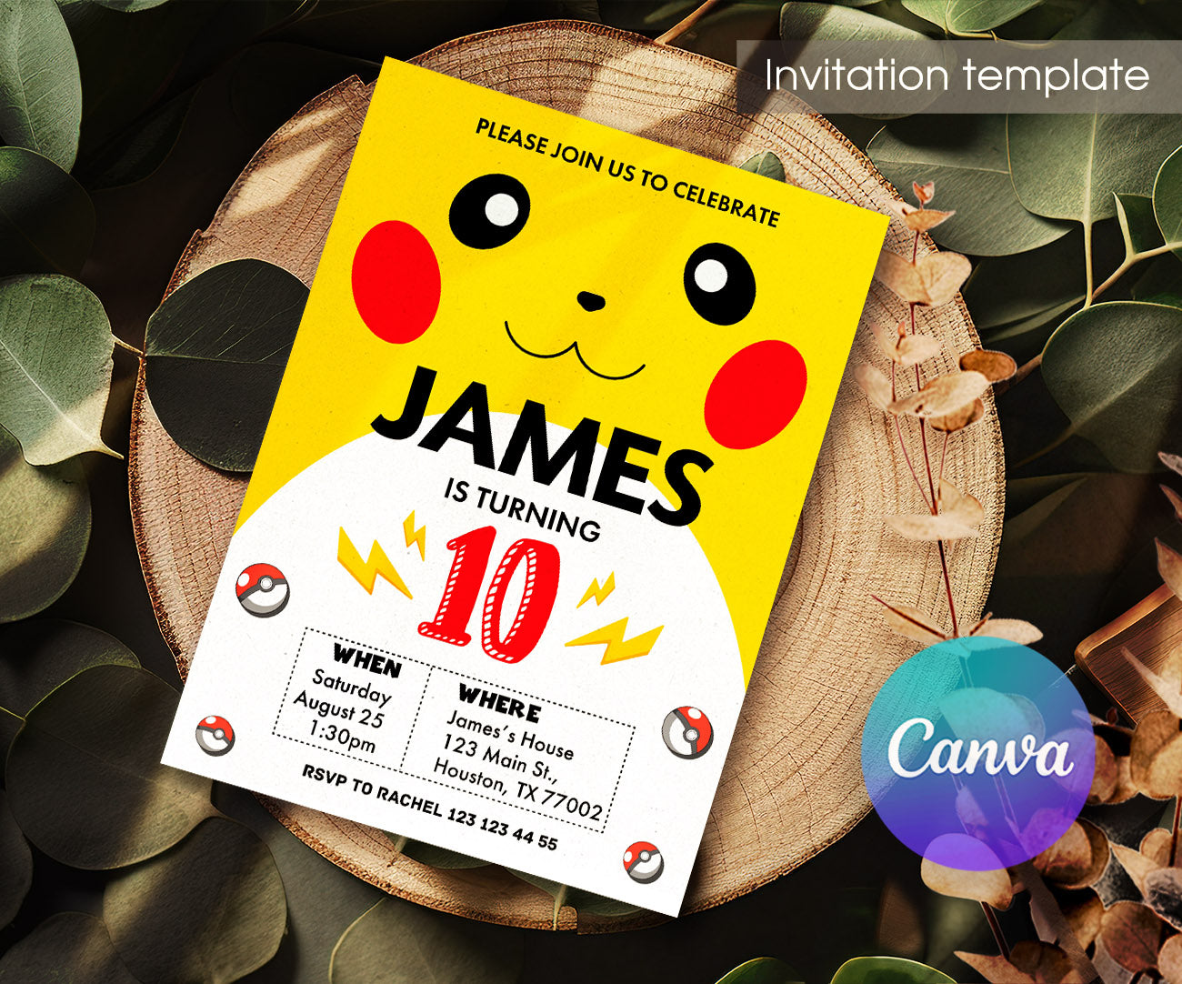 Pokemon Pikachu customizable invitation template | Share or Print | IM162