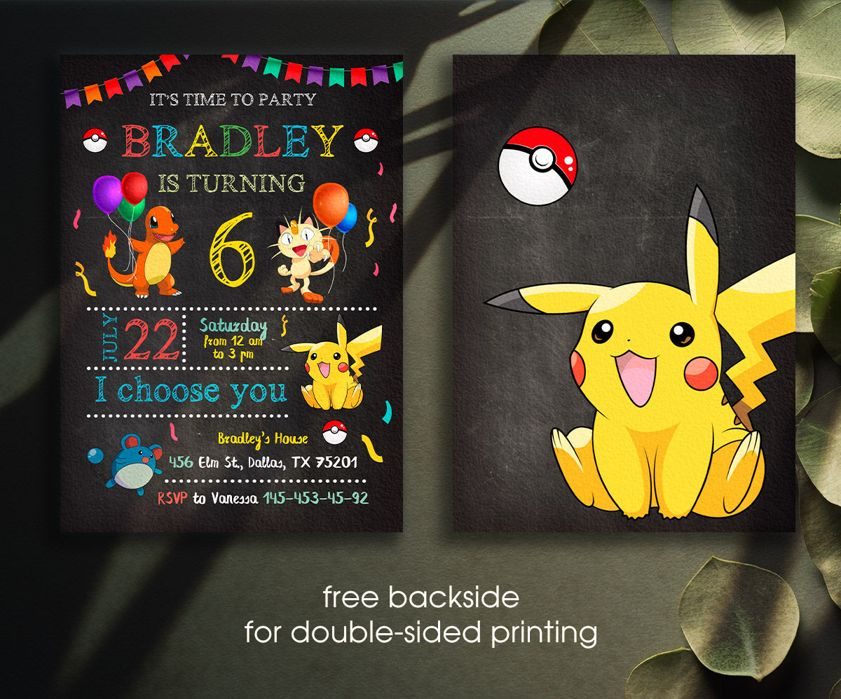 Pokemon Pikachu customizable invitation template | Share or Print | IX560