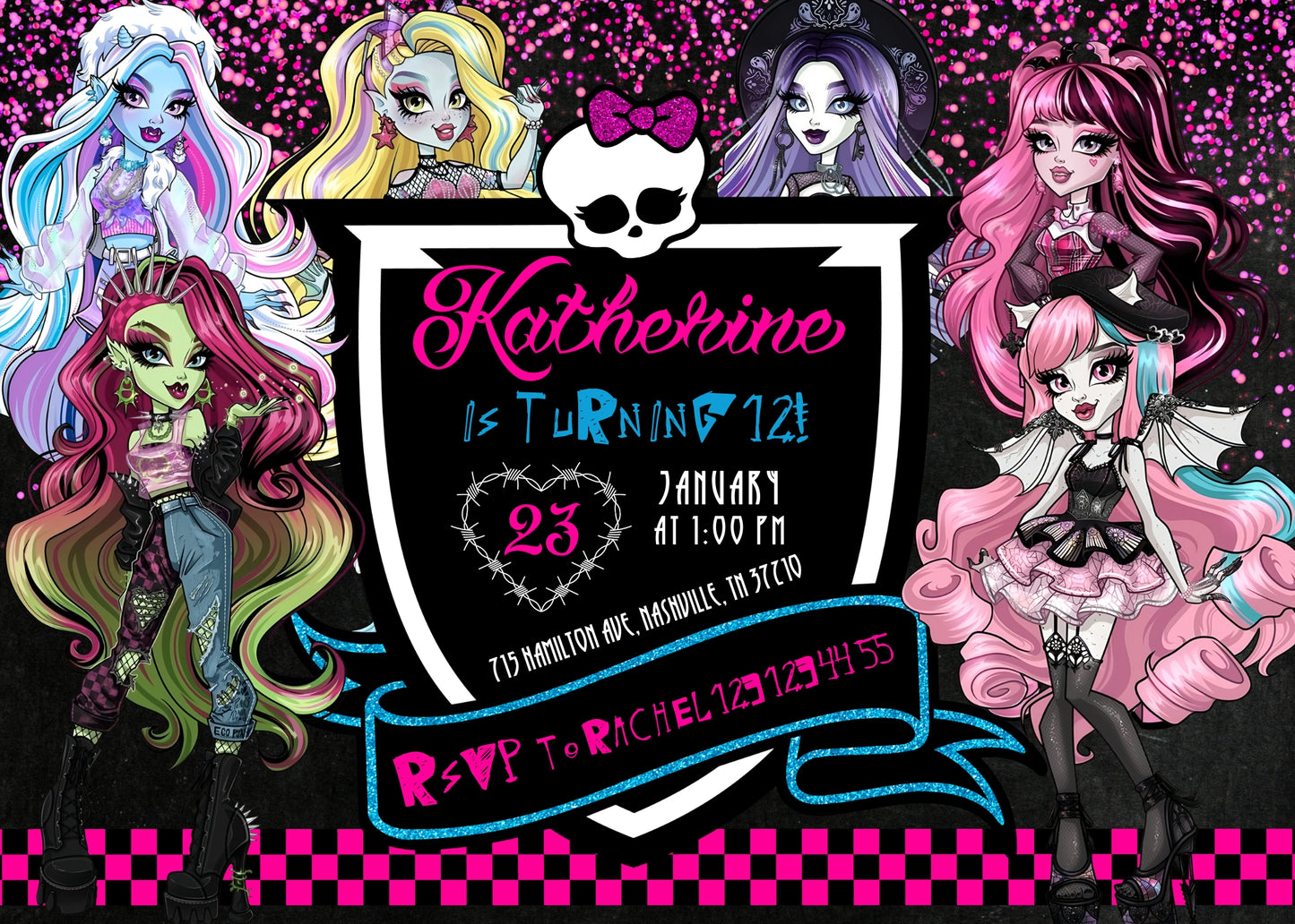 Monster High customizable invitation template | Share or Print | girl | QM126