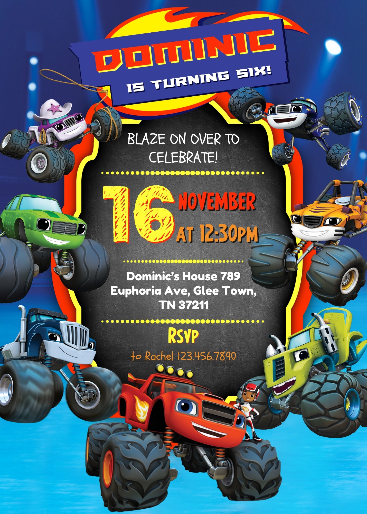 Blaze Monster Machines Trucks customizable invitation template | Share or Print | boy | FE889