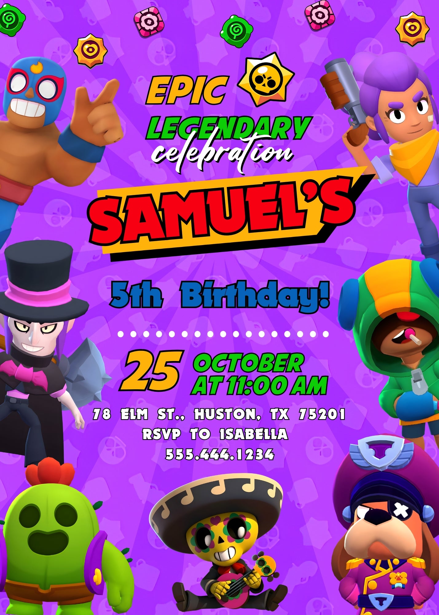 Brawl Stars Gamer customizable invitation template | Share or Print | TY623