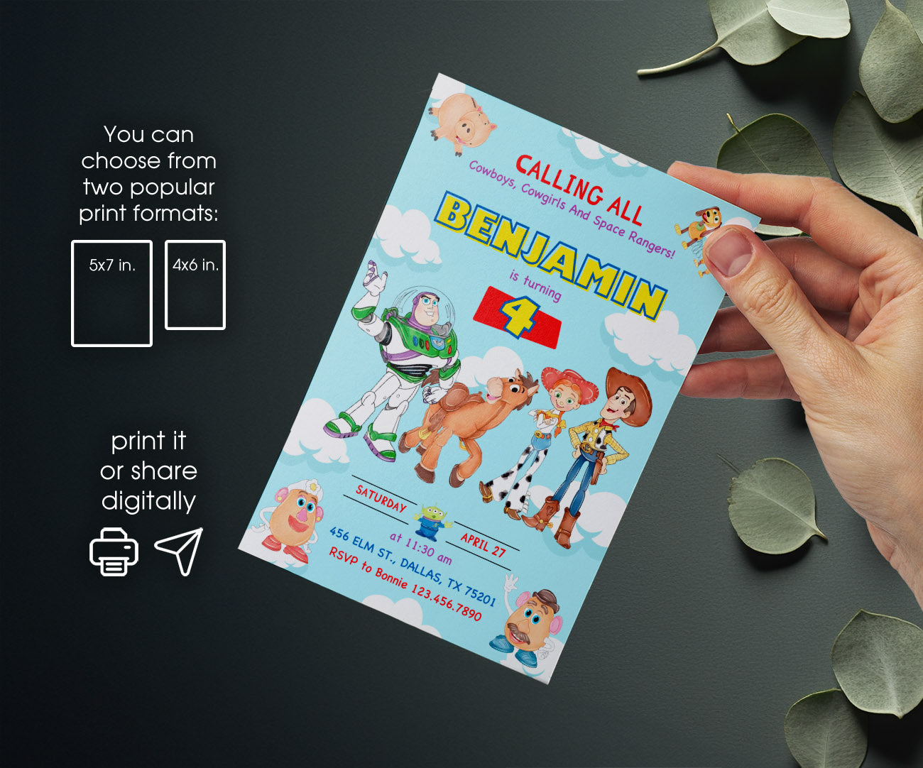 Toy Story Woody customizable invitation template | Share or Print | DL768