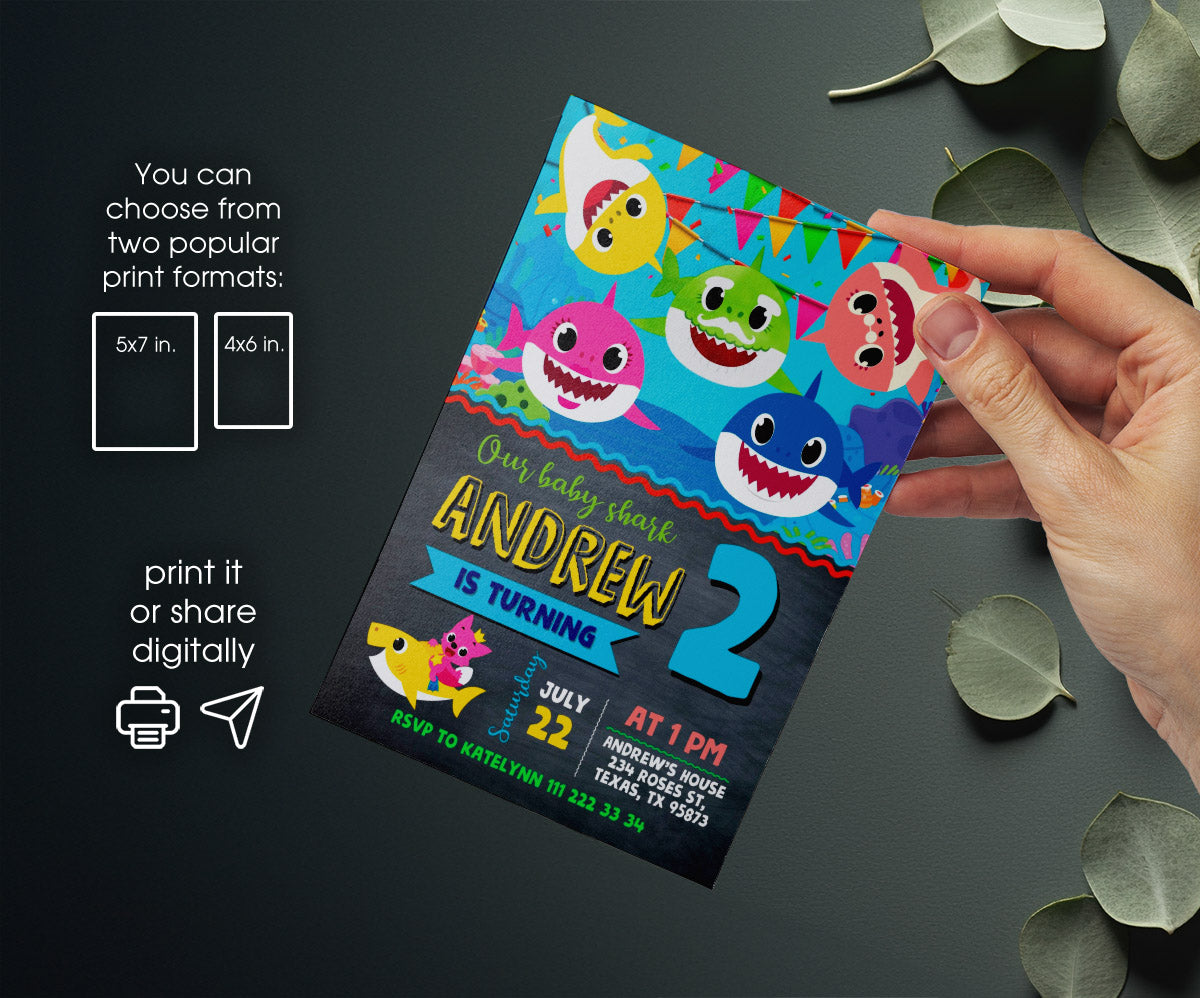Baby Shark customizable invitation template | Share or Print | AQ873