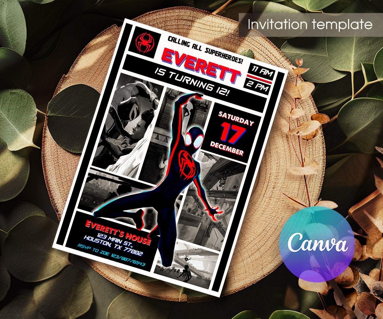 Spider Man Across the Spider-Verse customizable invitation template | Share or Print | boy | RT948