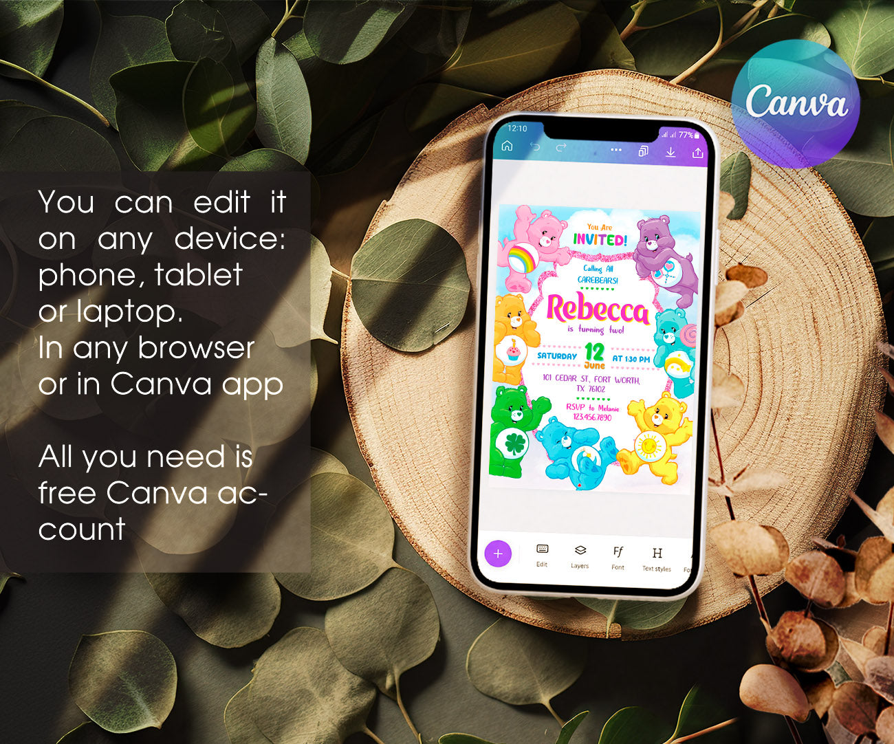 Care Bears customizable invitation template | Share or Print | EL511