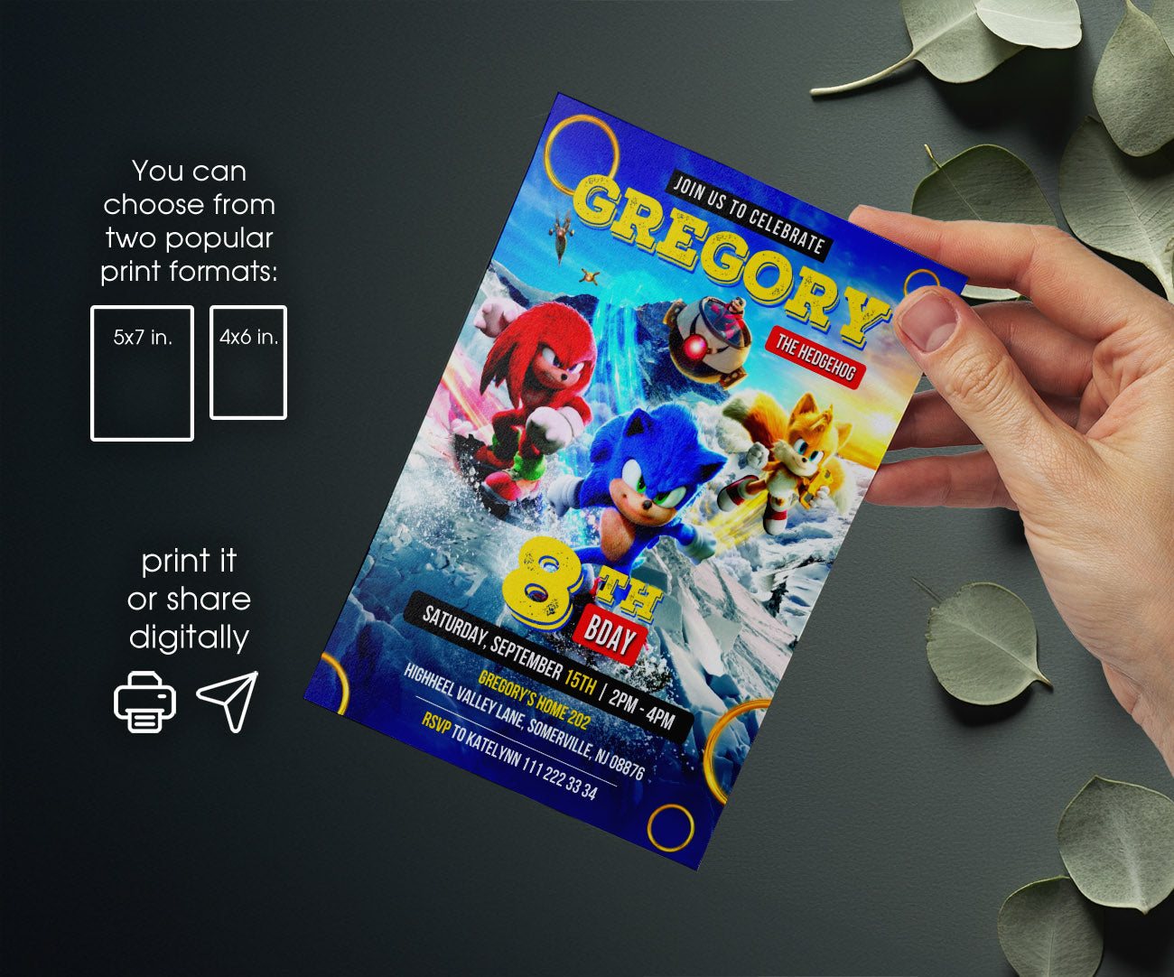 Sonic the Hedgehog customizable invitation template | Share or Print | VC159