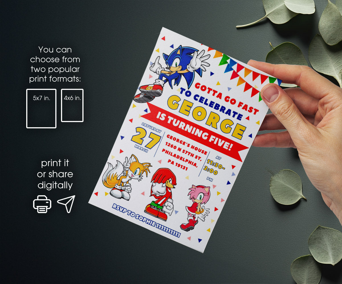 Sonic the Hedgehog customizable invitation template | Share or Print | EI924