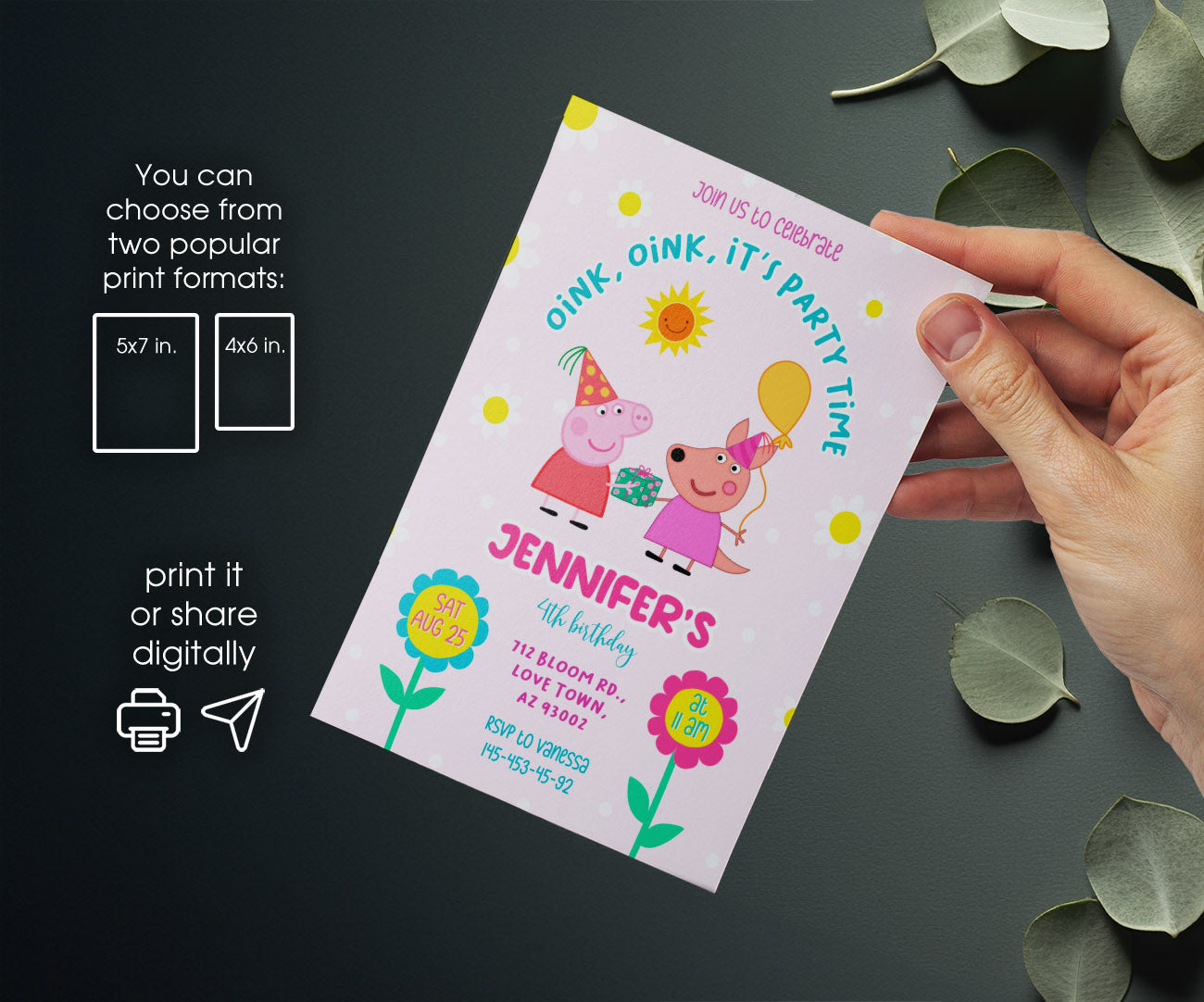 Peppa Pig customizable invitation template | Share or Print | girl | DY695