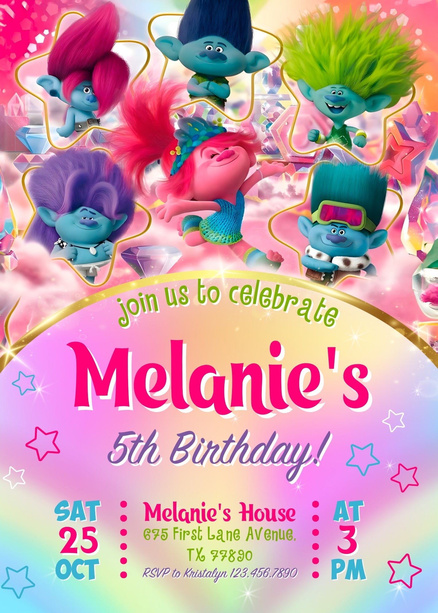 Trolls Poppy customizable invitation template | Share or Print | GK935