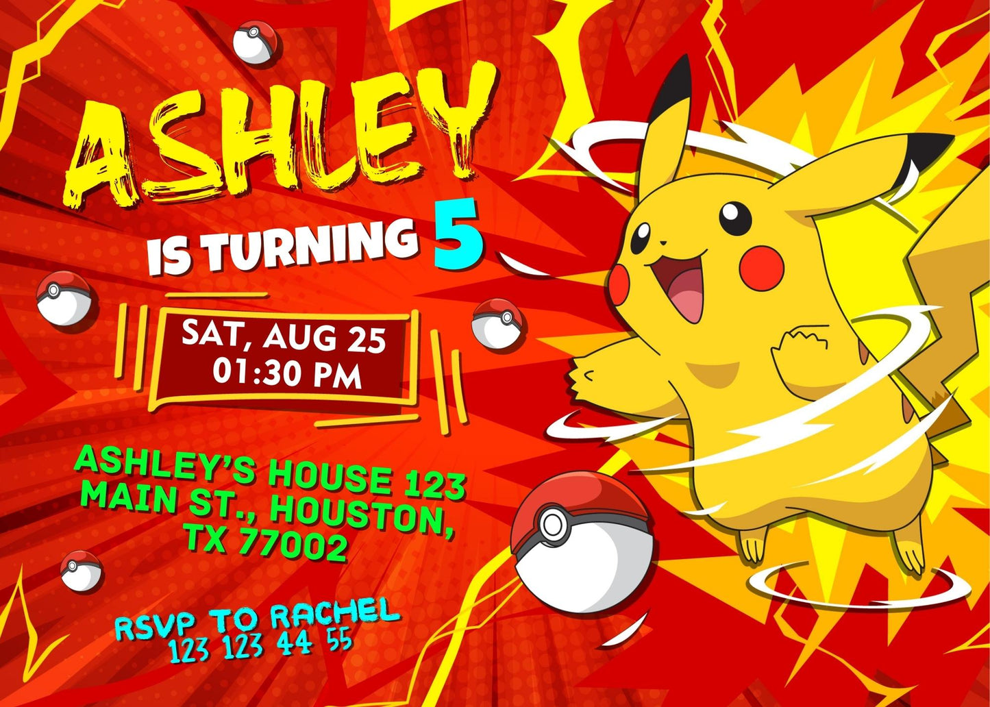 Pokemon Pikachu customizable invitation template | Share or Print | QO294