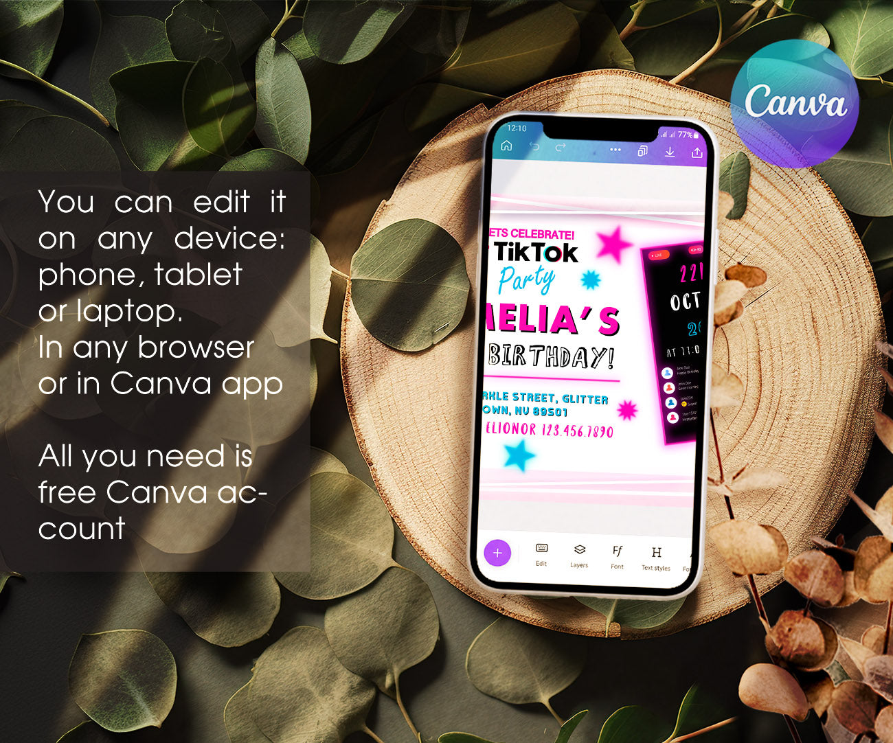 Tik Tok Party customizable invitation template | Share or Print | LW107