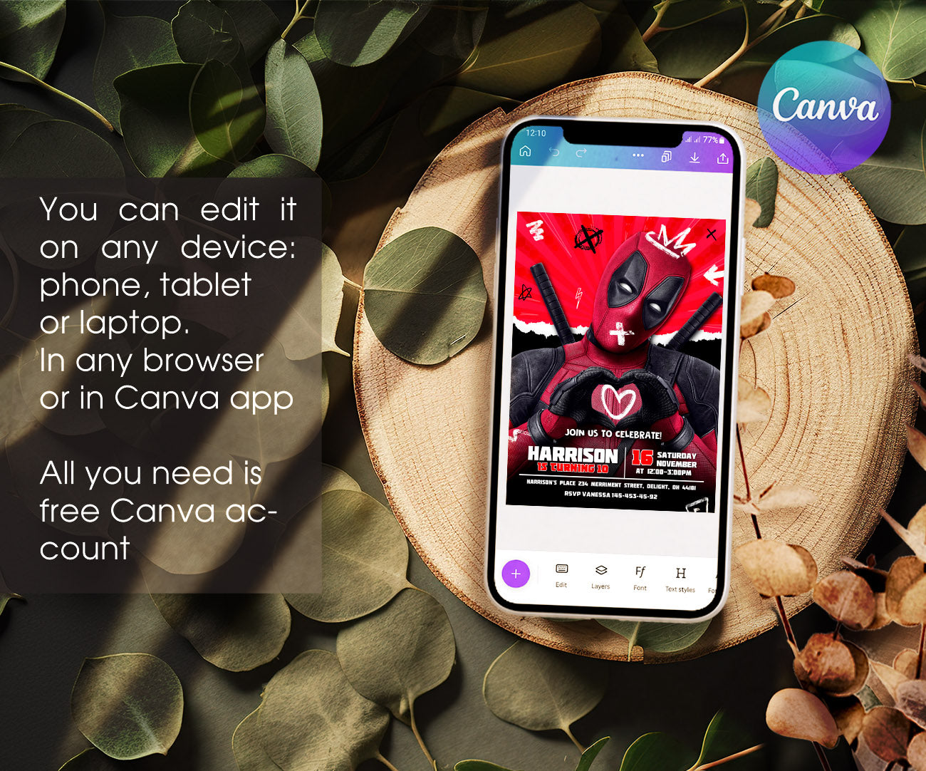 Deadpool Marvel customizable invitation template | Share or Print | boy | BM687