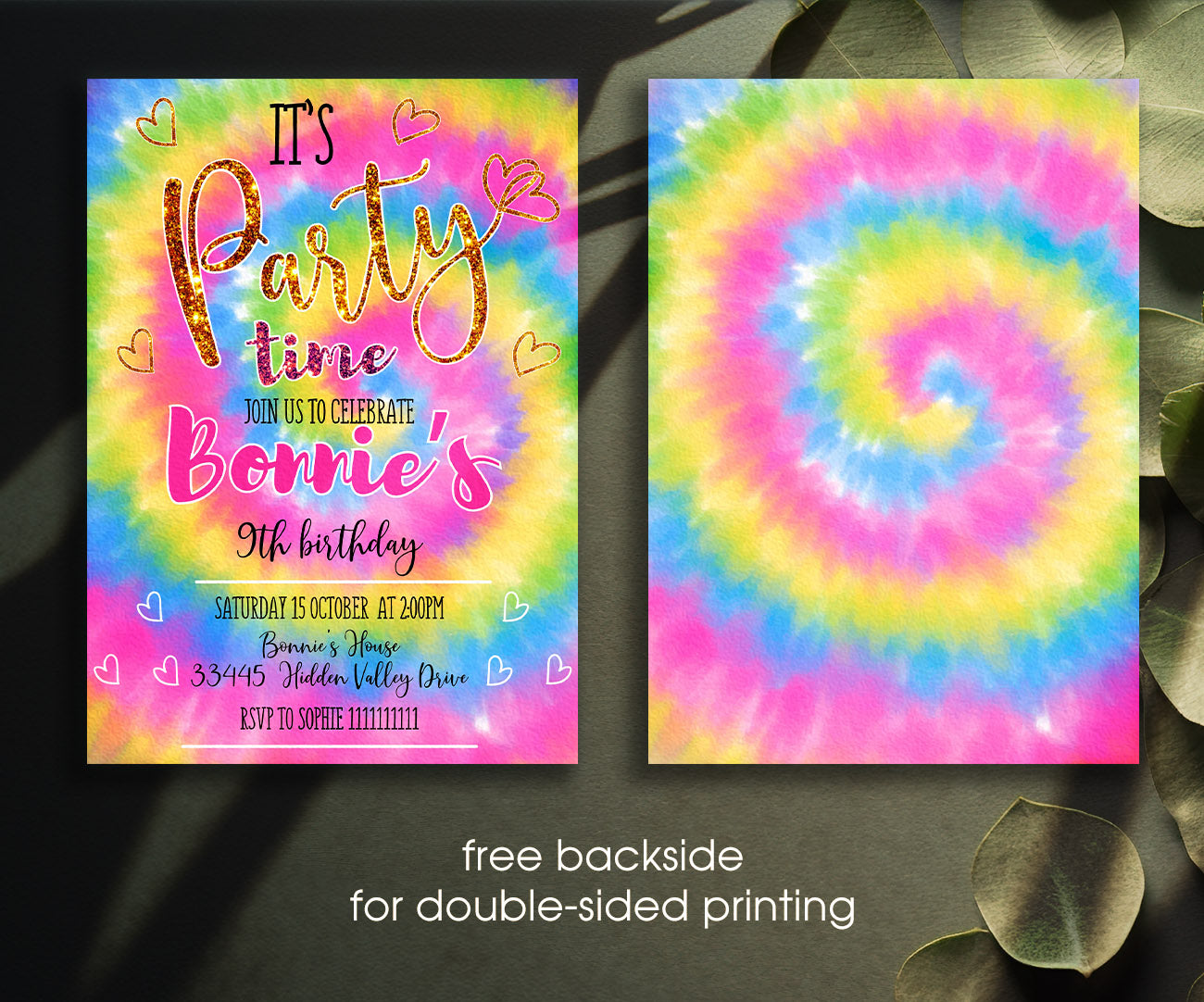 Play, Tie Die Rainbow Party customizable invitation template | Share or Print | XI783