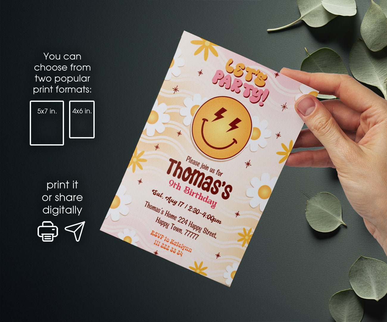 Smiley Face customizable invitation template | Share or Print | ZB177
