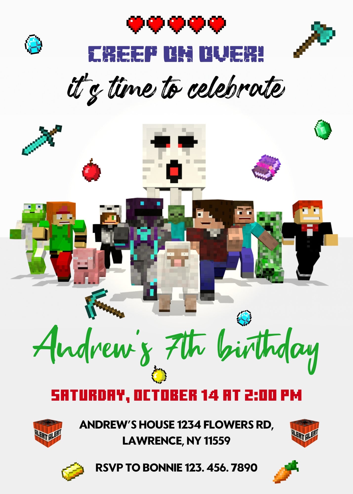 Minecraft Gamer customizable invitation template | Share or Print | AT391