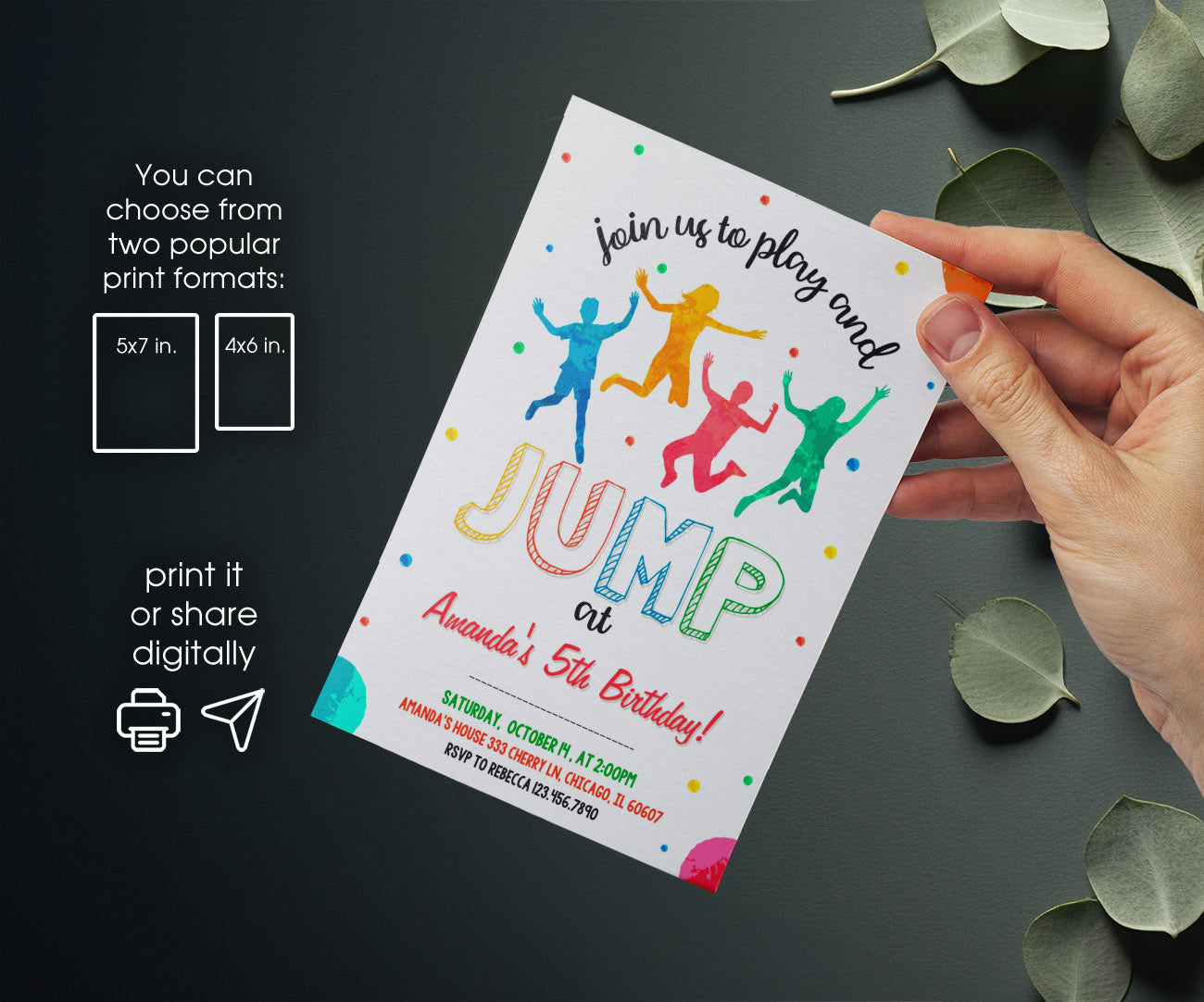 Trampoline Jump Party customizable invitation template | Share or Print | IB543