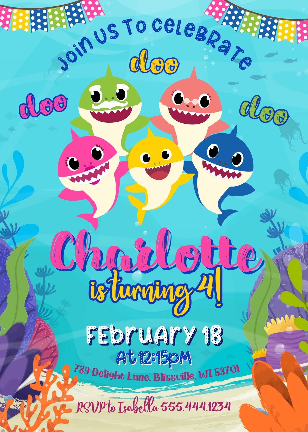 Baby Shark customizable invitation template | Share or Print | UA722