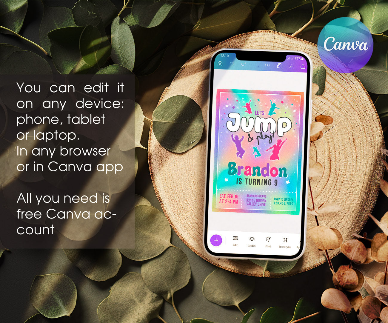 Trampoline Jump Party customizable invitation template | Share or Print | ZJ542