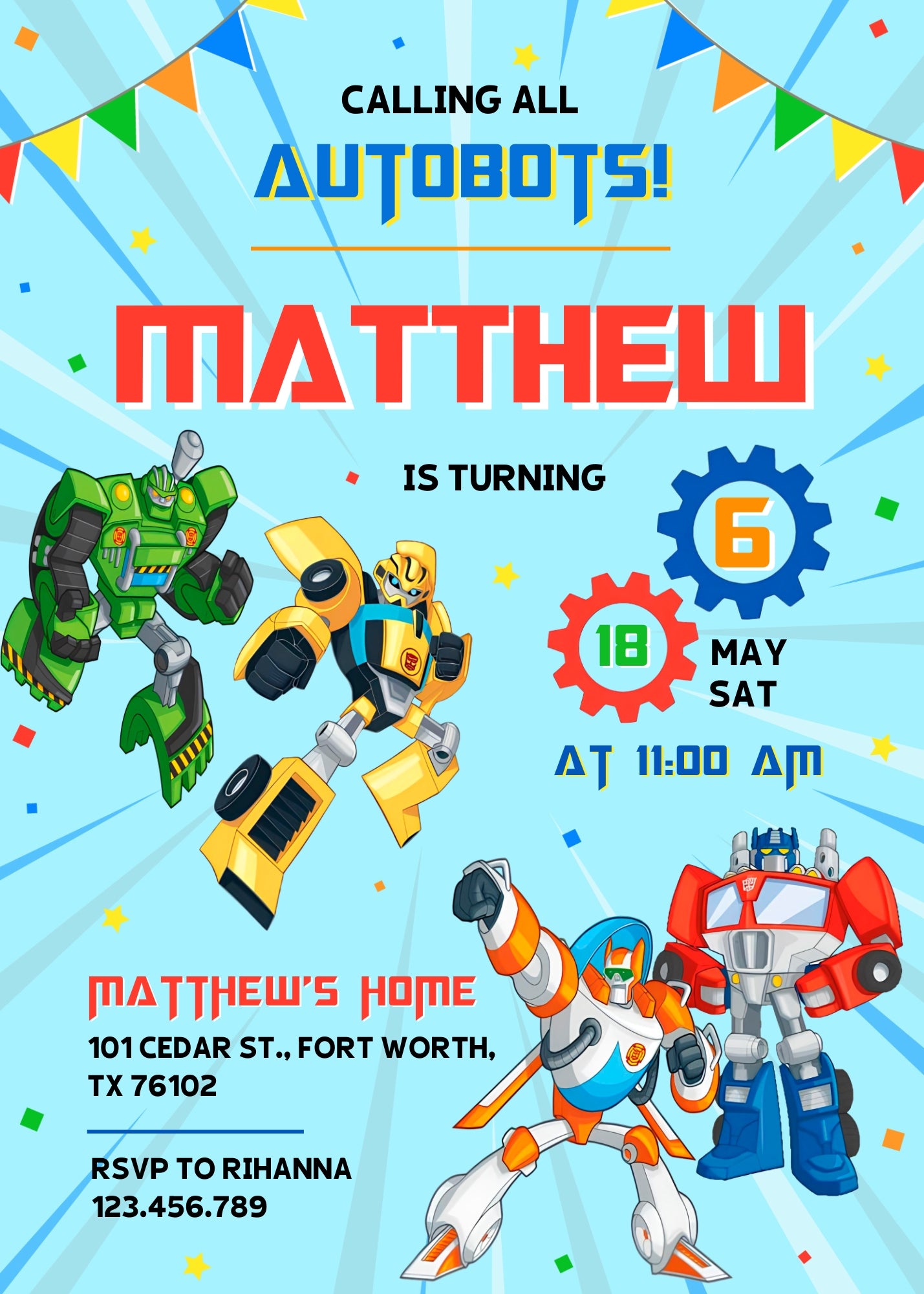 Transformers Rescue Bots customizable invitation template | Share or Print | boy | MZ248