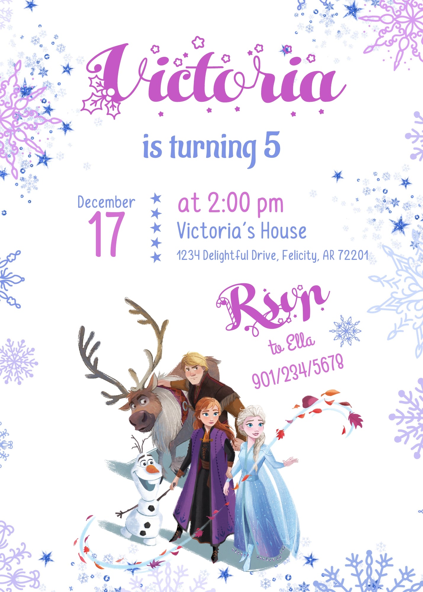 Frozen Elsa customizable invitation template | Share or Print | girl | EY795