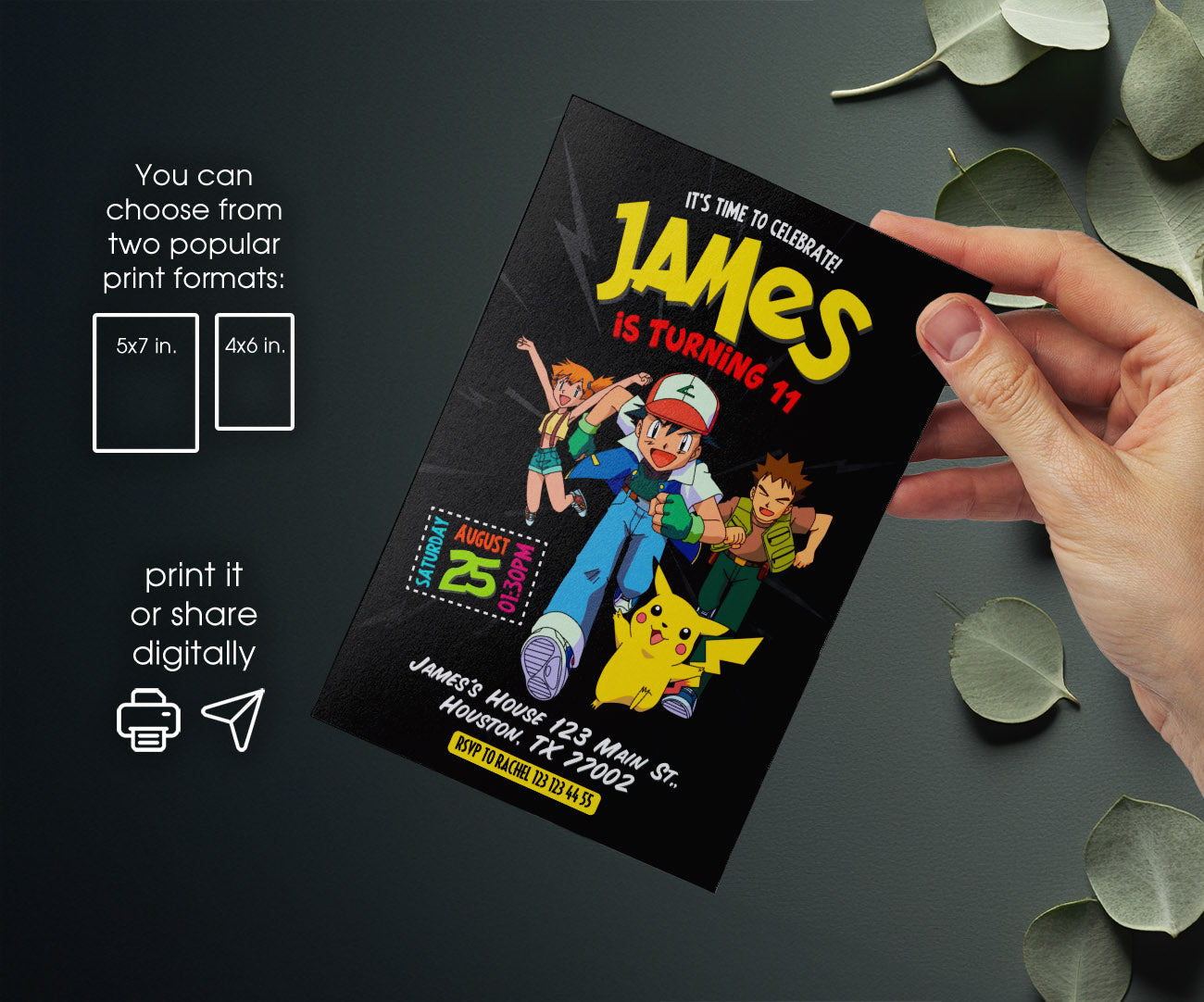 Pokemon Pikachu customizable invitation template | Share or Print | DM929