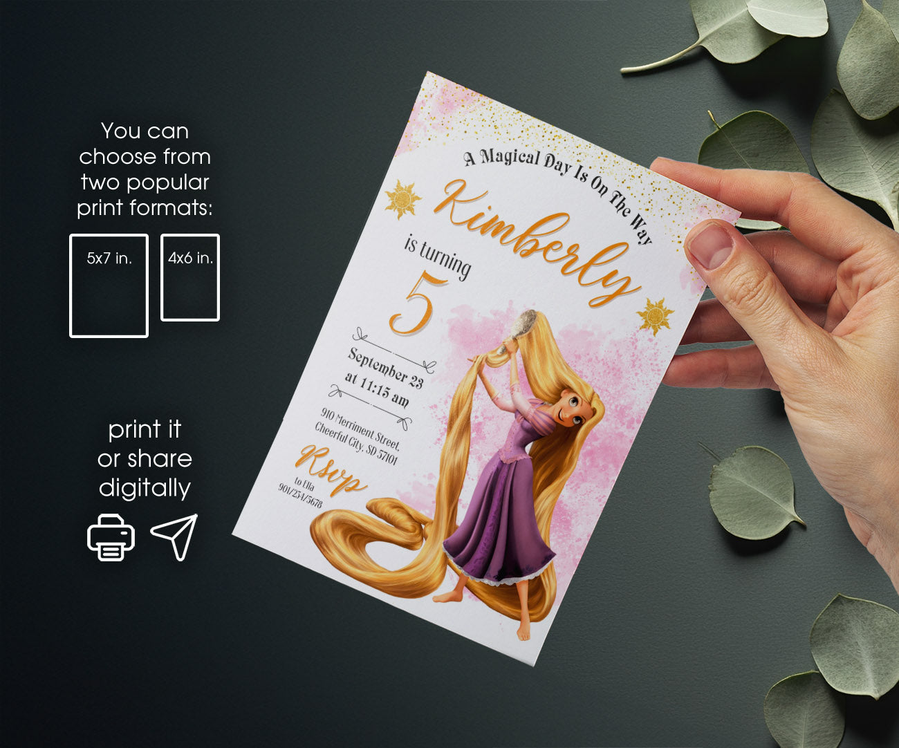 Rapunzel Princess Tangled customizable invitation template | Share or Print | girl | HH729