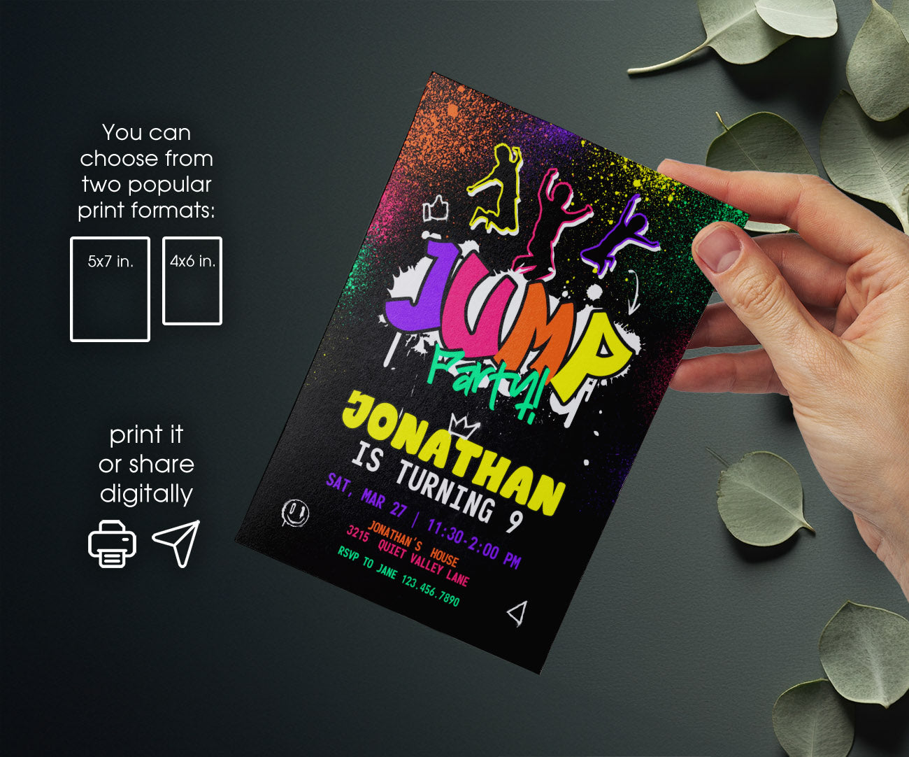 Trampoline Jump Party customizable invitation template | Share or Print | XE794