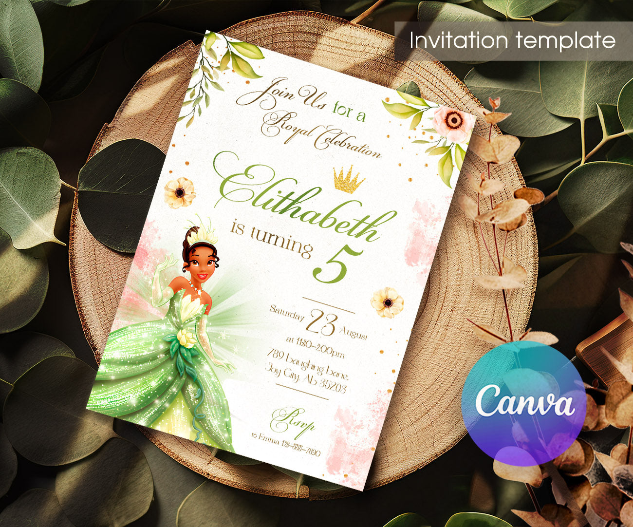 Tiana Frog Princess customizable invitation template | Share or Print | girl | XS438