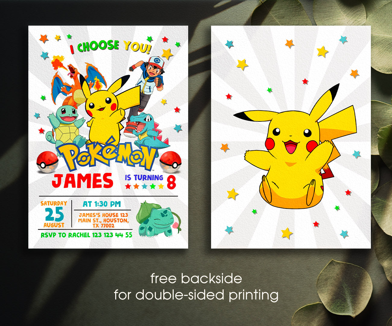 Pokemon Pikachu customizable invitation template | Share or Print | YG647
