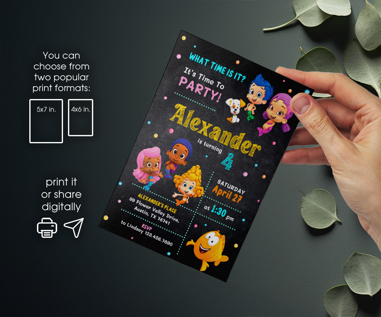 Bubble Guppies Molly Gil customizable invitation template | Share or Print | girl | HP666