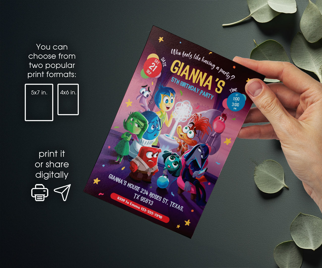Inside Out 2 customizable invitation template | Share or Print | YC024