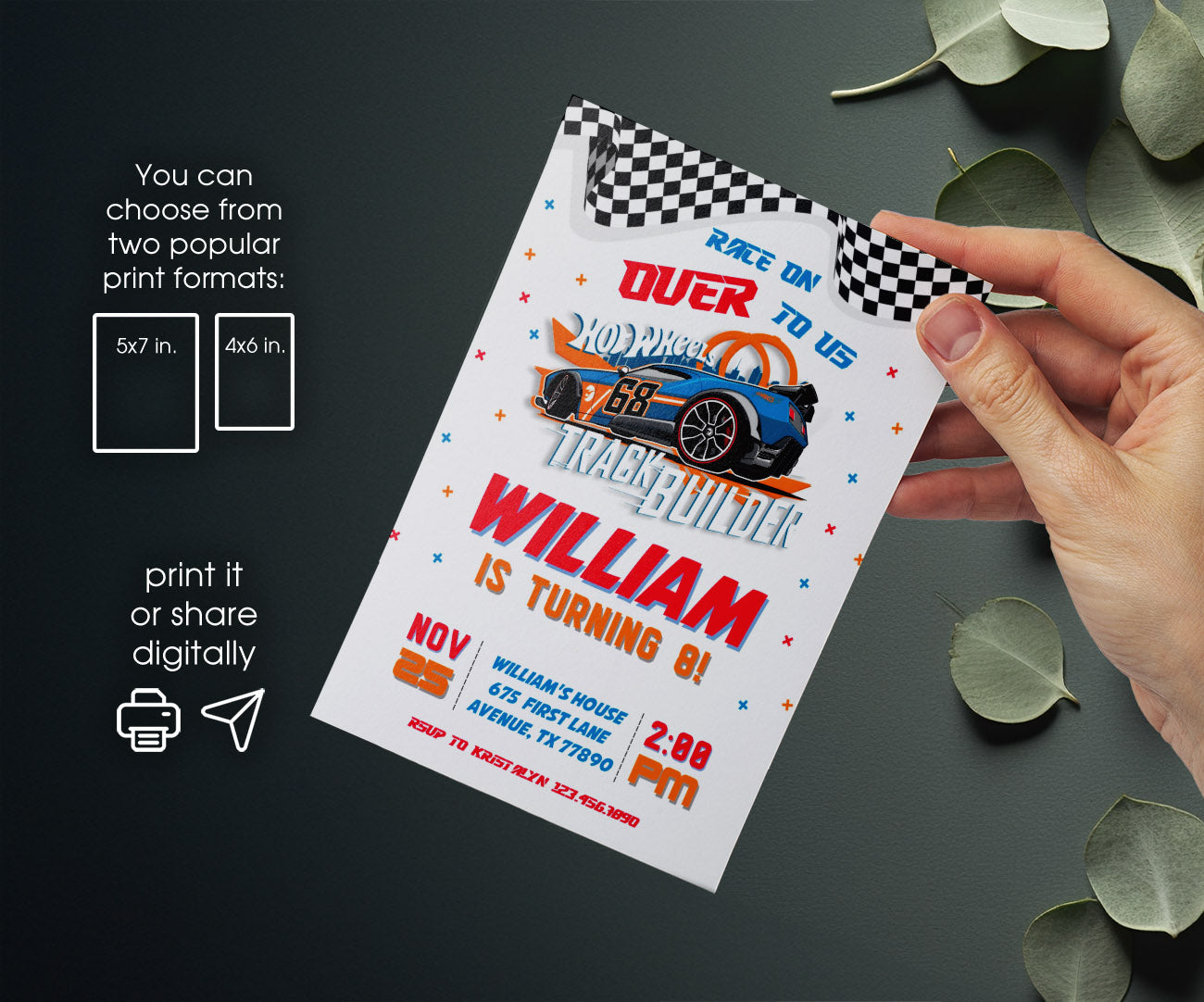 Hot Wheels Racing customizable invitation template | Share or Print | boy | EO473