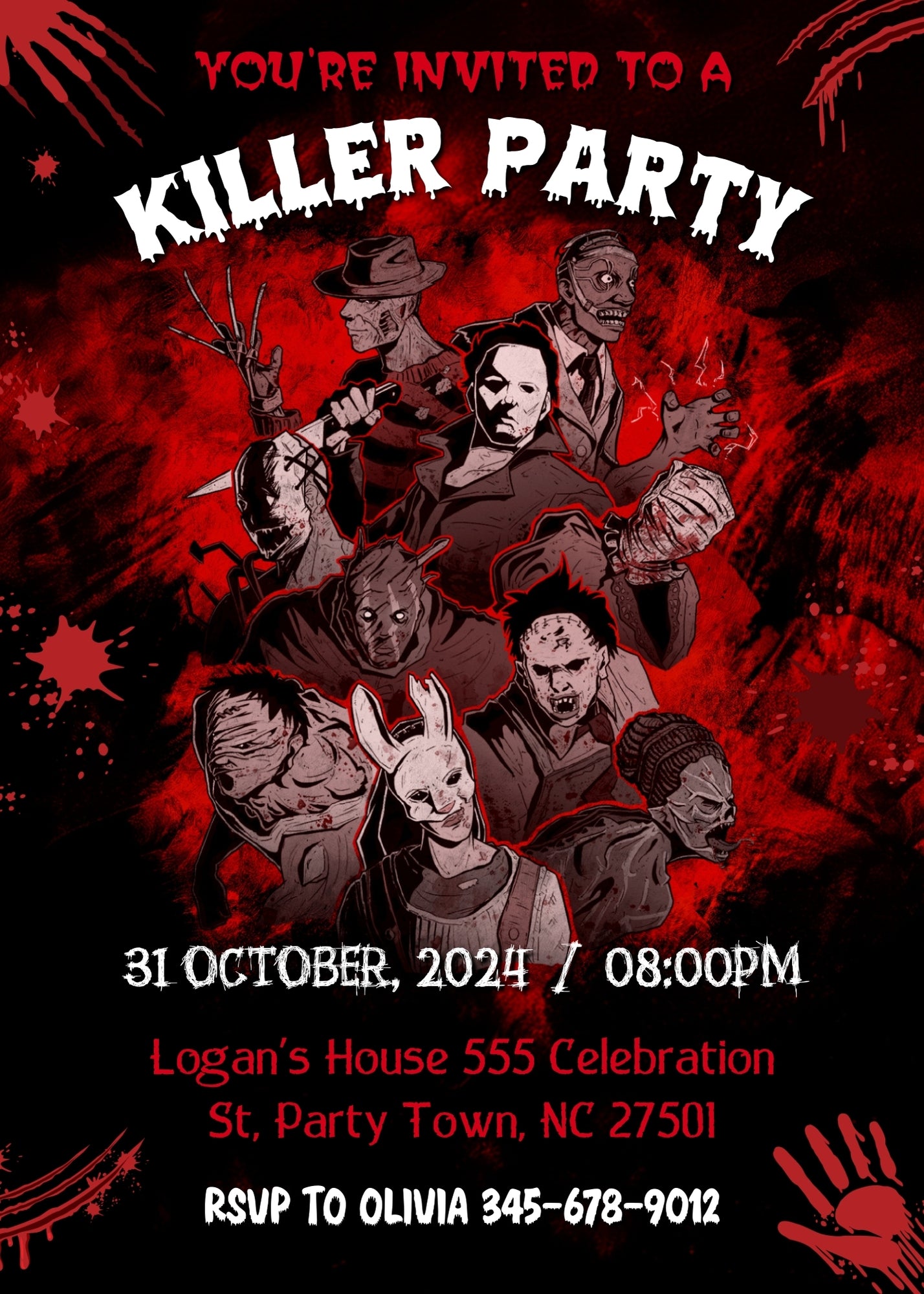Horror Killer Movie Party customizable invitation template | Share or Print | LN214