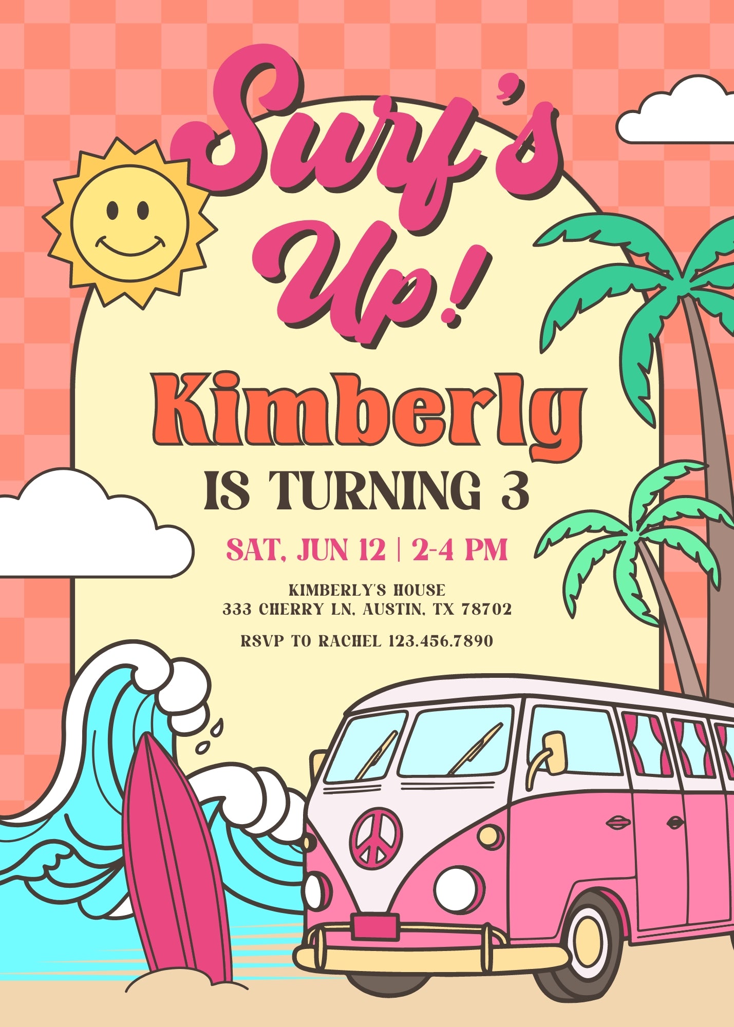 Groovy Surfvan Surfing customizable invitation template | Share or Print | DD887