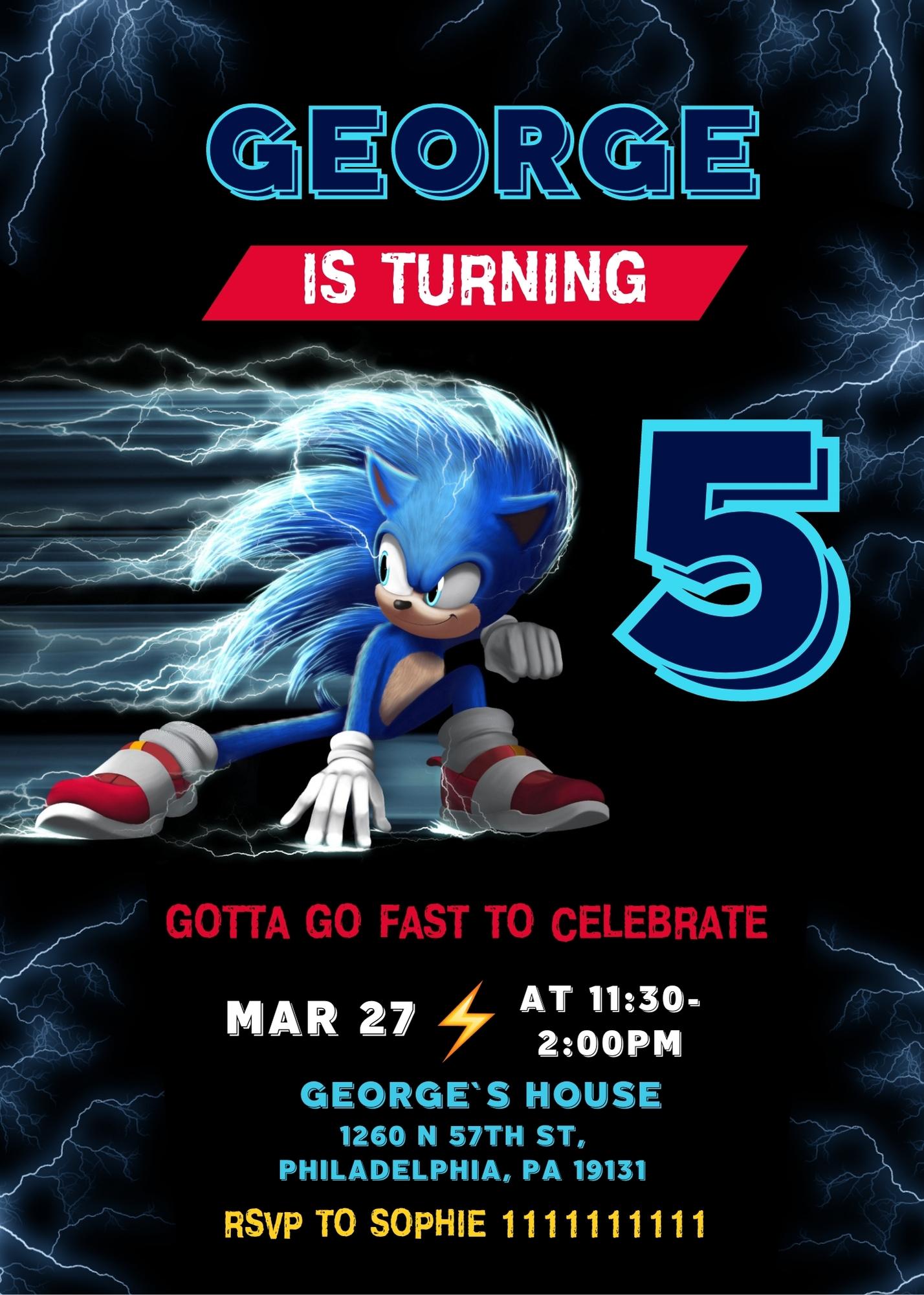 Sonic the Hedgehog customizable invitation template | Share or Print | ZP410