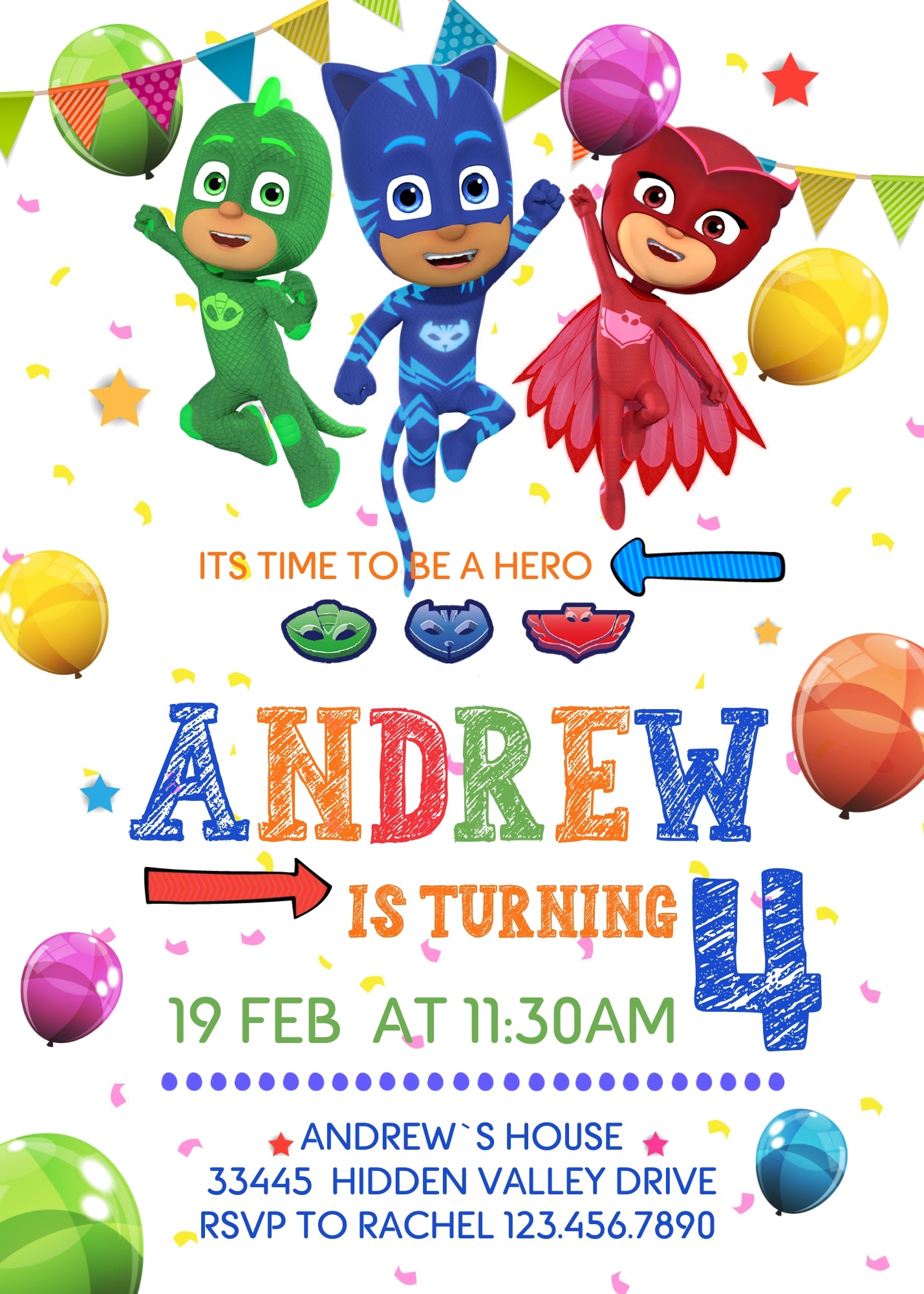 PJ Masks customizable invitation template | Share or Print | AB354