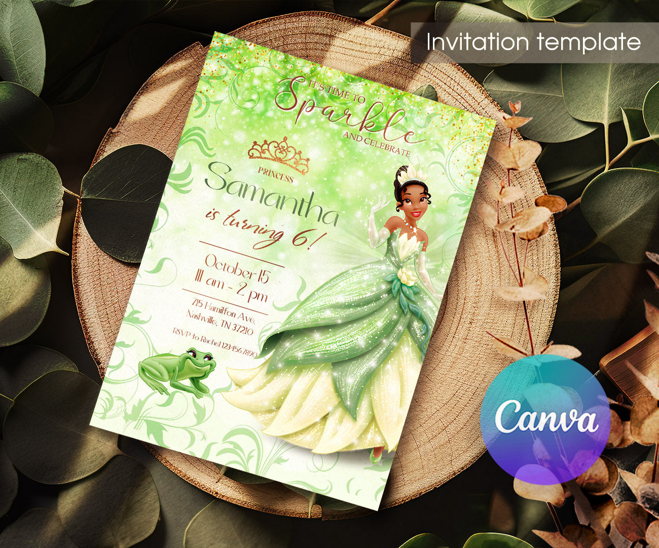 Tiana Frog Princess customizable invitation template | Share or Print | girl | LV776